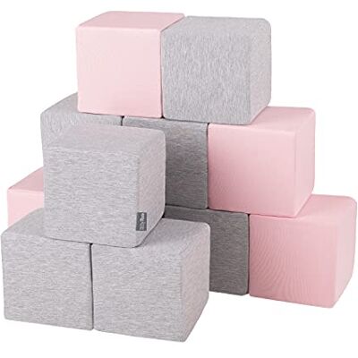 KiddyMoon Soft Foam Cubes Building Blocks 14Cm For Children Multifunctional Foam Construction Montessori Toy For Babies, Made In The EU, 12 Pieces, Cubes:Light Grey-Pink KiddyMoon Soft Foam Cubes Building Blocks 14Cm For Children Multifunctional Foam Construction Montessori Toy For Babies, Made In The EU, 12 Pieces, Cubes:Light Grey-Pink