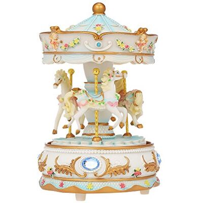 Docooler Mini Carousel Clockwork Music Box Colorful LED Merry-go-round Musical Box Gift for Girlfriend Kids Children Christmas Festival Blue Docooler Mini Carousel Clockwork Music Box Colorful LED Merry-go-round Musical Box Gift for Girlfriend Kids Children Christmas Festival Blue