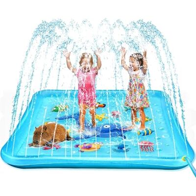 KAHEIGN 170CM Square Splash Water Play Mat, Whale Seahorse Crab Starfish Fish Pattern Large Sprinkler Pad Summer Garden Outdoor Spray Water Toys for Kids Pets Family Activities KAHEIGN 170CM Square Splash Water Play Mat, Whale Seahorse Crab Starfish Fish Pattern Large Sprinkler Pad Summer Garden Outdoor Spray Water Toys for Kids Pets Family Activities
