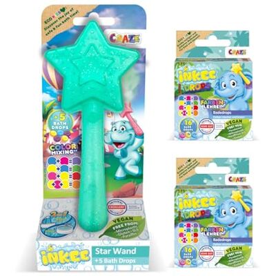 INKEE Wand Star Set Green – Kids Bath Toy with Colour-Mixing Bath Bombs – Creative Water Toy for Children with Magic Wand and Bath Drops INKEE Wand Star Set Green – Kids Bath Toy with Colour-Mixing Bath Bombs – Creative Water Toy for Children with Magic Wand and Bath Drops