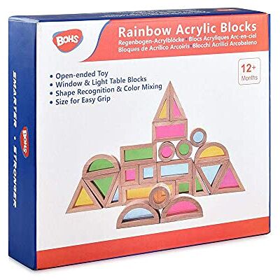 BOHS Translucent Sensory Stacking Blocks, 24-Piece Wooden Set 6 shapes in 4 colours; light-table and window play; colour mixing, shape recognition, motor skills and creativity; ages 1+ BOHS Translucent Sensory Stacking Blocks, 24-Piece Wooden Set 6 shapes in 4 colours; light-table and window play; colour mixing, shape recognition, motor skills and creativity; ages 1+