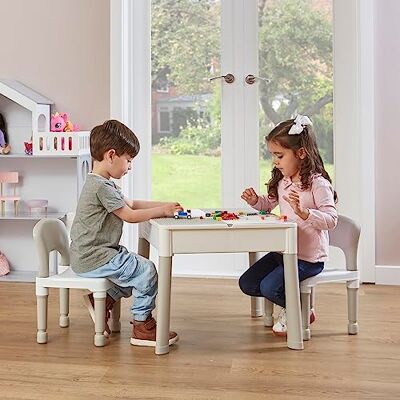 Liberty House Toys Kids 5-in-1 Activity Table and 2 Chairs, Sand, Water, Construction Play, Grey, H450 x W510 x D540mm Liberty House Toys Kids 5-in-1 Activity Table and 2 Chairs, Sand, Water, Construction Play, Grey, H450 x W510 x D540mm