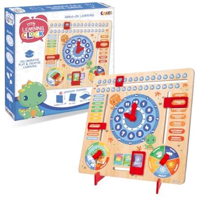 CRAZE English Learning Clock for Children, Hours, Weather, Months, Days of the Week... Wooden Educational Game with Dinosaurs Design, Blue CRAZE English Learning Clock for Children, Hours, Weather, Months, Days of the Week... Wooden Educational Game with Dinosaurs Design, Blue