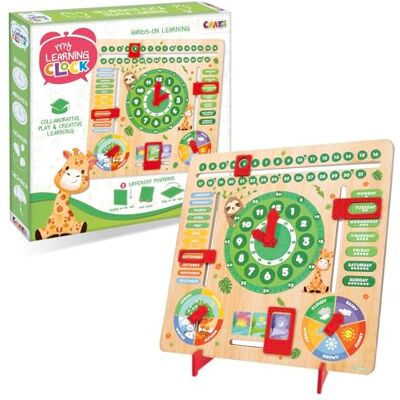 CRAZE English Learning Clock for Kids: Time, Weather, Months, Days of the Week... Educational Wooden Game with Animal Designs, Green CRAZE English Learning Clock for Kids: Time, Weather, Months, Days of the Week... Educational Wooden Game with Animal Designs, Green