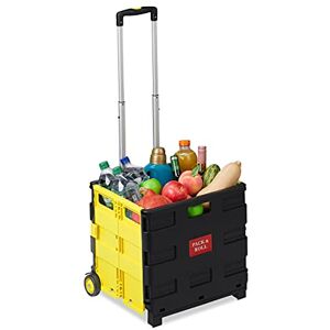 Relaxdays Folding Shopping Trolley, Telescopic Handle, 2 Rubber Wheels, Transport Cart, Aluminium, Yellow Relaxdays Folding Shopping Trolley, Telescopic Handle, 2 Rubber Wheels, Transport Cart, Aluminium, Yellow