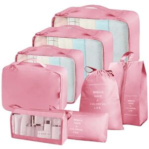 Teynewer Packing Cubes for Suitcase 8 PCS Travel Luggage Packing Organizers Waterproof Travel Essentials Bag Clothes Shoes Cosmetics Toiletries Storage Bags, Pink Teynewer Packing Cubes for Suitcase 8 PCS Travel Luggage Packing Organizers Waterproof Travel Essentials Bag Clothes Shoes Cosmetics Toiletries Storage Bags, Pink