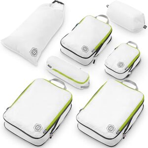 TRIPPED Travel Gear Large Packing Cubes for Travel-Extra Large Compression Packing Cube Luggage Organizers 7 Piece Set-Ultralight, Expandable/Compression Bags for Clothes by (White/Green) TRIPPED Travel Gear Large Packing Cubes for Travel-Extra Large Compression Packing Cube Luggage Organizers 7 Piece Set-Ultralight, Expandable/Compression Bags for Clothes by (White/Green)