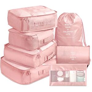 VAGREEZ Packing Cubes 7 Pcs Travel Luggage Packing Organizers Set with Toiletry Bag (Pink) VAGREEZ Packing Cubes 7 Pcs Travel Luggage Packing Organizers Set with Toiletry Bag (Pink)