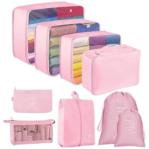 Lychico Packing Cubes for Suitcase, 9pcs Travel Luggage Packing Organizers Waterproof Travel Essentials Bag Clothes Shoes Storage Bags, Pink Lychico Packing Cubes for Suitcase, 9pcs Travel Luggage Packing Organizers Waterproof Travel Essentials Bag Clothes Shoes Storage Bags, Pink