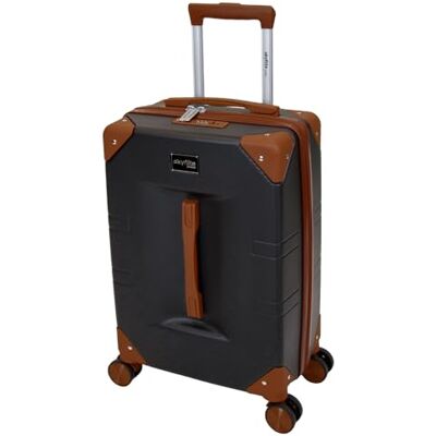 SKYFLITE Retro Trunk Suitcase, 55cm Cabin Size, TSA Lock, 33L Capacity, Black/Ivory/Blue (Black) SKYFLITE Retro Trunk Suitcase, 55cm Cabin Size, TSA Lock, 33L Capacity, Black/Ivory/Blue (Black)