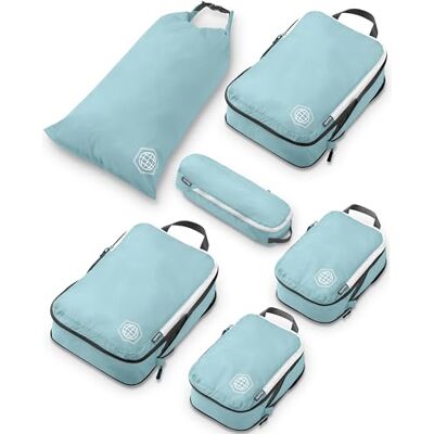 TRIPPED Travel Gear Compression Packing Cubes for Travel Luggage and Backpack Organizer Packaging Cubes for Clothes (Dusty Teal and White, 6Piece), Dusty Teal and White, 6Piece TRIPPED Travel Gear Compression Packing Cubes for Travel Luggage and Backpack Organizer Packaging Cubes for Clothes (Dusty Teal and White, 6Piece), Dusty Teal and White, 6Piece