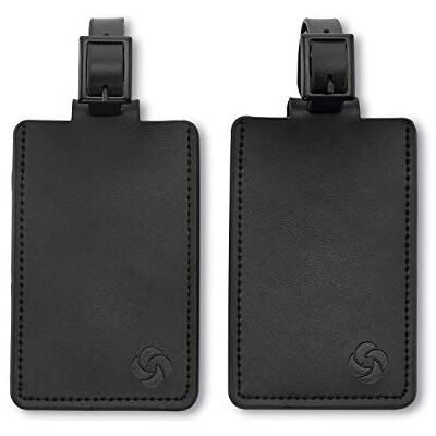 Samsonite 2-Pack Leather Luggage ID Tag, Black Logo, One Size Samsonite 2-Pack Leather Luggage ID Tag, Black Logo, One Size