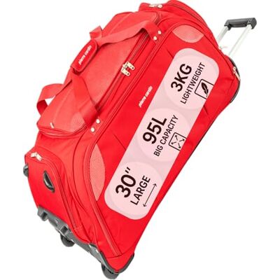 Pierre Cardin Lightweight Large 30" Red Holdall with Wheels 95L Duffle Pierre Cardin Lightweight Large 30" Red Holdall with Wheels 95L Duffle