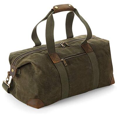 Quadra Heritage Leather Accented Waxed Canvas Holdall (One Size) (Olive Green) Quadra Heritage Leather Accented Waxed Canvas Holdall (One Size) (Olive Green)