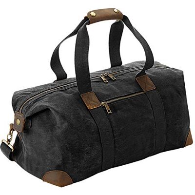 Quadra Heritage Leather Accented Waxed Canvas Holdall (One Size) (Black) Quadra Heritage Leather Accented Waxed Canvas Holdall (One Size) (Black)