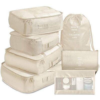 VAGREEZ Packing Cubes 7 Pcs Travel Luggage Packing Organizers Set with Laundry Bag and Toiletry Bag (Beige) VAGREEZ Packing Cubes 7 Pcs Travel Luggage Packing Organizers Set with Laundry Bag and Toiletry Bag (Beige)