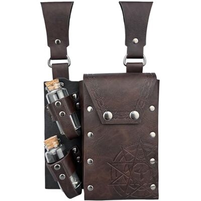HiiFeuer Medieval Alchemy Faux Leather Belt Bag with 2 Cork Potion Vials, Fantasy Wizard Waist Pouch Side Pack for LARP Ren Faire (Brown B) HiiFeuer Medieval Alchemy Faux Leather Belt Bag with 2 Cork Potion Vials, Fantasy Wizard Waist Pouch Side Pack for LARP Ren Faire (Brown B)