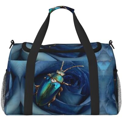 EZDLOWVBA Blue Rose with Jewel Beetle Print Weekender Bag,Gym Bag with,Carry On Luggage Overnight Weekend Bag, Holdall Handbag & Shoulder Bag for Travel Fitness EZDLOWVBA Blue Rose with Jewel Beetle Print Weekender Bag,Gym Bag with,Carry On Luggage Overnight Weekend Bag, Holdall Handbag & Shoulder Bag for Travel Fitness