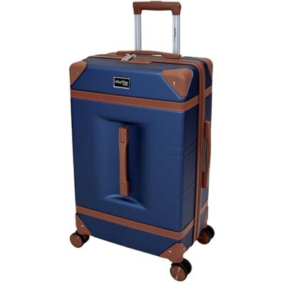 SKYFLITE Retro Trunk Suitcase, 67 cm, 62L Capacity, 360° Wheels, TSA Lock, Ivory/Black/Blue (Blue) SKYFLITE Retro Trunk Suitcase, 67 cm, 62L Capacity, 360° Wheels, TSA Lock, Ivory/Black/Blue (Blue)