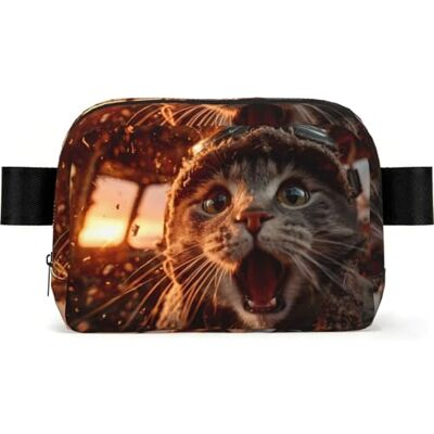 JZMTY Kitten open mouth Square-shaped Waist Bag with Durable Polyester and Adjustable Strap for Daily Outdoor Wearing JZMTY Kitten open mouth Square-shaped Waist Bag with Durable Polyester and Adjustable Strap for Daily Outdoor Wearing