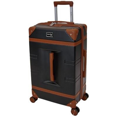 SKYFLITE Retro Trunk Suitcase, 67 cm, 62L Capacity, 360° Wheels, TSA Lock, Ivory/Black/Blue (Black) SKYFLITE Retro Trunk Suitcase, 67 cm, 62L Capacity, 360° Wheels, TSA Lock, Ivory/Black/Blue (Black)