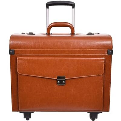 House of Luggage Pilot Case 4 Wheel Faux Leather Flight Carry on Executive Dual Lock Business Travel Bags Venturer (Tan) House of Luggage Pilot Case 4 Wheel Faux Leather Flight Carry on Executive Dual Lock Business Travel Bags Venturer (Tan)