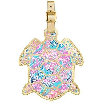 Lilly Pulitzer Turtle Shaped Luggage Tag with Secure Strap, Durable Vegan Leather, Colorful Suitcase Identifier for Travel, Splendor in The Sand Lilly Pulitzer Turtle Shaped Luggage Tag with Secure Strap, Durable Vegan Leather, Colorful Suitcase Identifier for Travel, Splendor in The Sand