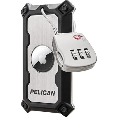 Pelican AirTag Tracker Luggage Lock Travel AirTag Holder Luggage Tag for Suitcases with TSA-Approved Cable Lock, 2-Piece AirTag Installation, Grade 5 Titanium Plate Luggage Tracker -Brushed Titanium Pelican AirTag Tracker Luggage Lock Travel AirTag Holder Luggage Tag for Suitcases with TSA-Approved Cable Lock, 2-Piece AirTag Installation, Grade 5 Titanium Plate Luggage Tracker -Brushed Titanium