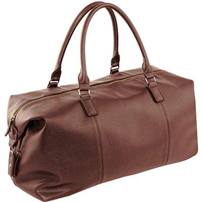 Quadra NuHude Faux Leather Weekender Holdall Bag (One Size) (Tan) Quadra NuHude Faux Leather Weekender Holdall Bag (One Size) (Tan)