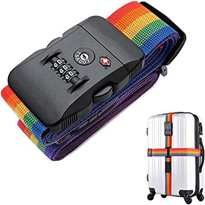 KKNE Luggage Belt Luggage Belt with 3 Digit Combination and TSA Lock, 200 cm Luggage Belt, Adjustable Luggage Belt for Travel Luggage Security, multicoloured, fashion KKNE Luggage Belt Luggage Belt with 3 Digit Combination and TSA Lock, 200 cm Luggage Belt, Adjustable Luggage Belt for Travel Luggage Security, multicoloured, fashion
