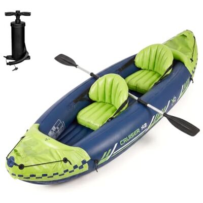 GEEZY 2 Person Inflatable Kayak Set with Seats, Aluminium Paddle & Pump Tandem blow up canoe with 180kg capacity & grab lines. Lightweight 8kg boat for lakes, rivers & calm coastal waters. GEEZY 2 Person Inflatable Kayak Set with Seats, Aluminium Paddle & Pump Tandem blow up canoe with 180kg capacity & grab lines. Lightweight 8kg boat for lakes, rivers & calm coastal waters.