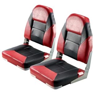 VEVOR Boat Seat, High Backrest, Folding Fishing Boat Seat with Thickened Sponge Cushion & Waterproof PVC Leather, Aluminum Alloy Hinges, Flip Up Boat Seat for Boats, Yachts, Ships, Black & Red VEVOR Boat Seat, High Backrest, Folding Fishing Boat Seat with Thickened Sponge Cushion & Waterproof PVC Leather, Aluminum Alloy Hinges, Flip Up Boat Seat for Boats, Yachts, Ships, Black & Red