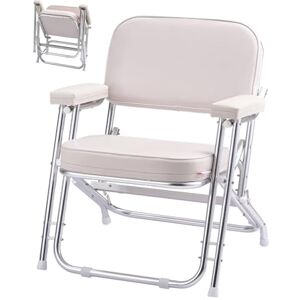 VEVOR Boat Seat, Folding Deck Chair Boat Seat with Aluminum Alloy Frame, Thickened Sponge Cushion & Waterproof PVC Leather, Padded Armrests & Non-slip Foot Pads, for Boats, Yachts, Ships, White VEVOR Boat Seat, Folding Deck Chair Boat Seat with Aluminum Alloy Frame, Thickened Sponge Cushion & Waterproof PVC Leather, Padded Armrests & Non-slip Foot Pads, for Boats, Yachts, Ships, White