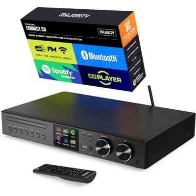 MAJORITY Fitzwilliam Connect CD Internet Radio & CD Player with Bluetooth WiFi Digital Tuner for HiFi Stack DAB/DAB+ & FM Radio, Spotify Lossless USB MP3, AUX, Headphone OKTIV & Remote control MAJORITY Fitzwilliam Connect CD Internet Radio & CD Player with Bluetooth WiFi Digital Tuner for HiFi Stack DAB/DAB+ & FM Radio, Spotify Lossless USB MP3, AUX, Headphone OKTIV & Remote control