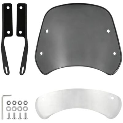 Limtula Headlight Wind Deflector for Motorcycles, Dark Grey Curved Screen, Four-Hole Layout, Pair of Slotted Brackets with Mechanical Setup Limtula Headlight Wind Deflector for Motorcycles, Dark Grey Curved Screen, Four-Hole Layout, Pair of Slotted Brackets with Mechanical Setup