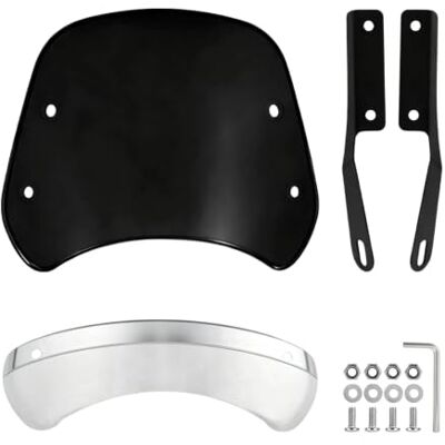 Limtula Headlight Wind Deflector for Motorcycles, Black Curved Screen, Four-Hole Layout, Pair of Slotted Brackets with Mechanical Setup Limtula Headlight Wind Deflector for Motorcycles, Black Curved Screen, Four-Hole Layout, Pair of Slotted Brackets with Mechanical Setup