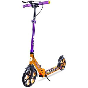 ZINC Verge Pro Kids Scooter – Big Wheel Kick Scooter for Ages 6+, Foldable 2-Wheel Scooters with 200mm Wheels, Lightweight, Height Adjustable, Rear Footbrake, Supports up to 100kg, Orange & Purple ZINC Verge Pro Kids Scooter – Big Wheel Kick Scooter for Ages 6+, Foldable 2-Wheel Scooters with 200mm Wheels, Lightweight, Height Adjustable, Rear Footbrake, Supports up to 100kg, Orange & Purple