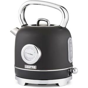 GEEPAS Electric Kettle Vintage Cordless Stainless Steel Rapid Boil for Hot Water Tea Coffee Auto Shut-Off 360° Swivel Base Temp Gauge Boil Dry Protection 2 Yr Warranty 1.8L 3000W Retrovive Black GEEPAS Electric Kettle Vintage Cordless Stainless Steel Rapid Boil for Hot Water Tea Coffee Auto Shut-Off 360° Swivel Base Temp Gauge Boil Dry Protection 2 Yr Warranty 1.8L 3000W Retrovive Black