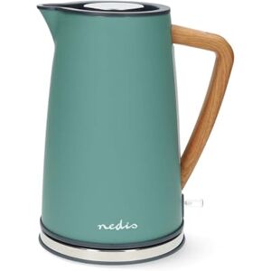 NEDIS 1.7L Soft Touch Jug Kettle with Wood Effect Handle, Overheat Protection, Removeable Filter, 2.2KW Matte Turquoise Green NEDIS 1.7L Soft Touch Jug Kettle with Wood Effect Handle, Overheat Protection, Removeable Filter, 2.2KW Matte Turquoise Green