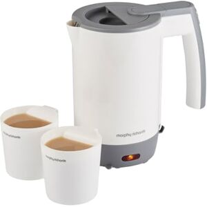 Morphy Richards Compact Travel Jug Kettle, 0.5L, Lightweight, Auto Switch Off, Boil Dry Protection, Hinged Lid, Fits Small Spaces and luggage, includes 2 Cups, White and Grey, 107001 Morphy Richards Compact Travel Jug Kettle, 0.5L, Lightweight, Auto Switch Off, Boil Dry Protection, Hinged Lid, Fits Small Spaces and luggage, includes 2 Cups, White and Grey, 107001