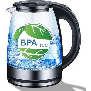 HIYAA Electric Kettle, Glass Water Kettle with Blue LED, 1.8 Liter Cordless Kettle, Boil-dry Protection, BPA Free, Fast Boil, Auto Shut-Off, Black HIYAA Electric Kettle, Glass Water Kettle with Blue LED, 1.8 Liter Cordless Kettle, Boil-dry Protection, BPA Free, Fast Boil, Auto Shut-Off, Black