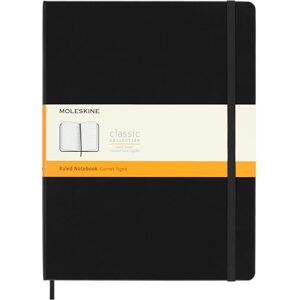 Moleskine Classic Ruled Paper Notebook, Hard Cover and Elastic Closure Journal, Color Black, Size Extra Large 19 x 25 cm, 192 Pages Moleskine Classic Ruled Paper Notebook, Hard Cover and Elastic Closure Journal, Color Black, Size Extra Large 19 x 25 cm, 192 Pages