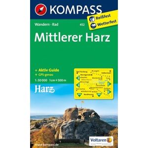 Kompass-Karten Harz Mittlerer 452 GPS wp kompass: Wandelkaart 1:50 000 Kompass-Karten Harz Mittlerer 452 GPS wp kompass: Wandelkaart 1:50 000