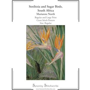 Stitchworks, Serenity Strelitzia and Sugar Birds, South Africa Cross Stitch Pattern – Marianne North – Regular Size Edition: Regular and Large Print Cross Stitch Pattern Stitchworks, Serenity Strelitzia and Sugar Birds, South Africa Cross Stitch Pattern – Marianne North – Regular Size Edition: Regular and Large Print Cross Stitch Pattern
