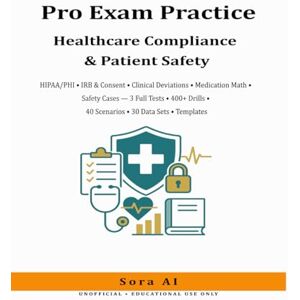 AI, Sora Healthcare Compliance & Patient Safety — Pro Exam Practice (Unofficial): HIPAA/PHI • IRB & Consent • Clinical Deviations • Medication Math • Safety ... • 40 Scenarios • 30 Data Sets • Templates AI, Sora Healthcare Compliance & Patient Safety — Pro Exam Practice (Unofficial): HIPAA/PHI • IRB & Consent • Clinical Deviations • Medication Math • Safety ... • 40 Scenarios • 30 Data Sets • Templates