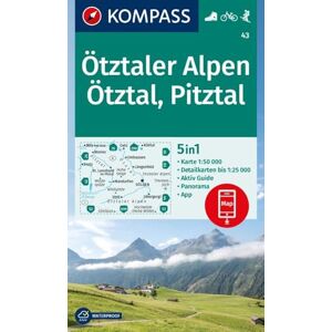Kompass Maps Otztaler Alpen 43 1:50, 000: 5-in-1 hiking map with panorama, activity guide and 1:25000 scale maps, (Kompass Wanderkarten, 43) Kompass Maps Otztaler Alpen 43 1:50, 000: 5-in-1 hiking map with panorama, activity guide and 1:25000 scale maps, (Kompass Wanderkarten, 43)