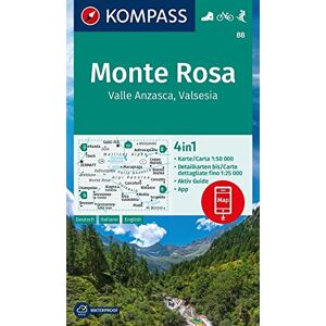 Kompass Monte Rosa, Valle Anzasca WK 88: 4in1 Wanderkarte mit Aktiv Guide und Detailkarten inklusive Karte zur offline Verwendung in der -App. Fahrradfahren. Skitouren. Kompass Monte Rosa, Valle Anzasca WK 88: 4in1 Wanderkarte mit Aktiv Guide und Detailkarten inklusive Karte zur offline Verwendung in der -App. Fahrradfahren. Skitouren.
