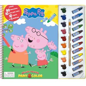 Phidal Publishing Inc. Peppa Pig Deluxe Poster Paint & Color Coloring Book for kids, 80 illustrations, 10 watercolor paints, 12 crayons, 1 paint brush Phidal Publishing Inc. Peppa Pig Deluxe Poster Paint & Color Coloring Book for kids, 80 illustrations, 10 watercolor paints, 12 crayons, 1 paint brush