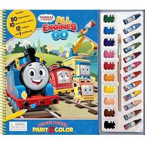 Phidal Publishing Inc. Thomas All Engines Go Deluxe Poster Paint & Color Coloring Book for kids, 80 illustrations, 10 watercolor paints, 12 crayons, 1 paint brush Phidal Publishing Inc. Thomas All Engines Go Deluxe Poster Paint & Color Coloring Book for kids, 80 illustrations, 10 watercolor paints, 12 crayons, 1 paint brush