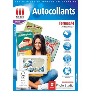 Micro Application Papier Autocollant Imprimante A4 25 Feuilles Papier Adhésif Blanc Mate, Format A4, Imprimables, Personnalisable, Adhèrent, Facilement Détachable, Impression Laser et Jet d'Encre Micro Application Papier Autocollant Imprimante A4 25 Feuilles Papier Adhésif Blanc Mate, Format A4, Imprimables, Personnalisable, Adhèrent, Facilement Détachable, Impression Laser et Jet d'Encre